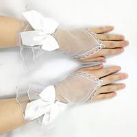 White Appliqued Beaded Lace Pearl Bridal Gloves Finger Wedding Accessories for Party Wedding with DIY Pearls and Rhinestones