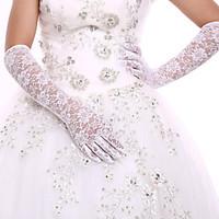 White Lace Bridal Opera Length Gloves Wedding Glove for Events/Party Wedding Dress With DIY Pearls and Rhinestones