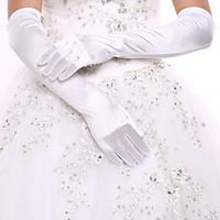 White Opera Length Fingertips Glove Spandex Bride Gloves with DIY Pearls and Rhinestones