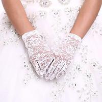 White Wrist Length Fingertips Glove Lace Bridal Gloves Ladies\' Party Gloves With DIY Pearls and Rhinestones