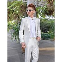 White Embroidered Slim Fit Tuxedo In Polyester