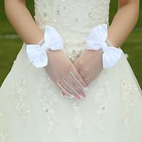 White Lace Elastic Silk Flower Shape Tulle Fingertips Wrist Length Bridal Gloves for Wedding Party