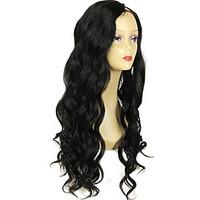 Wholesale Wavy Upart Wig Color #1 Jet Black 14Inch Left Part U Part Human Hair Wigs 130% Density Brazilian Hair U Shaped Wig For Women