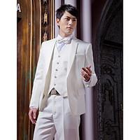 White Solid Slim Fit Tuxedo In Polyester