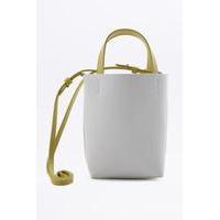 White and Lime Green Mini Tote Cross Body, WHITE