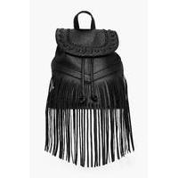 Whipstitch Tassel Fringe Rucksack - black