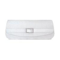 white satin crystal buckle evening bag