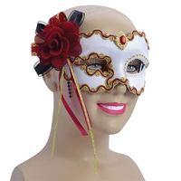 White & Gold Eye Mask With Red Rose Decoration