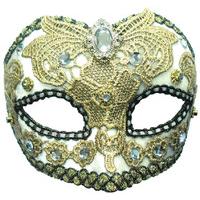 White & Gold Lace Eye Mask With Jewel