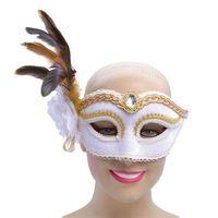 White Eye Mask With Side Feather & Flower