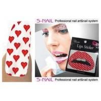 White Red Hearts Lip Tattoo & 16 Nails