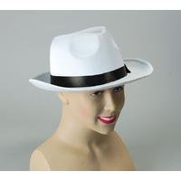 White Satin Gangster Hat With Black Band
