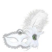 White Eye Mask With Rose & Feathers
