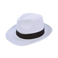 White Gangster Hat With Black Band