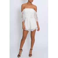 White Lace Trim Bardot Playsuit