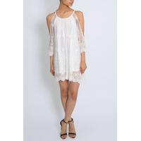 white embroidered cold shoulder dress