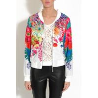 White Tropical Print Bomber Jacket