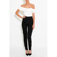 White and Black Bardot Frill Jumpsuit