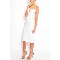 White Neon Trim Mesh Midi Dress