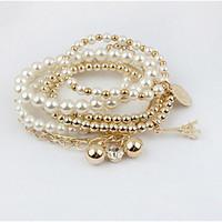 White Pearl Layered Strand Bracelet for Men/Women