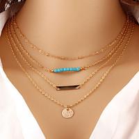 Wholesale Women Necklace European Style Turquoise Round Pendant Layered Chain Necklace
