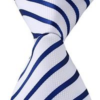 White Dark Blue Stripes Jacquard Silk Leisure Men Necktie