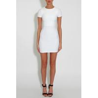 white cap sleeve textured bodycon dress