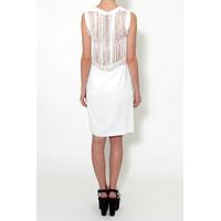 white fringe back shift dress