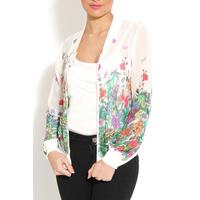 white floral printed bomber jacket