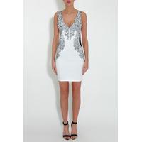 white and black mesh embroidered dress