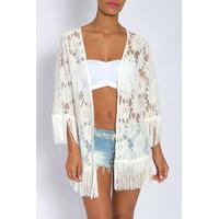 White Floral Lace Fringe Kimono