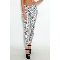 White Floral Printed Jeans