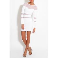 White Mesh Panel Jersey Dress