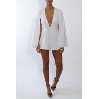 White Plunge Cape Sleeve Playsuit