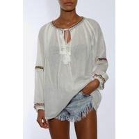 White Embroidered Peasant Blouse