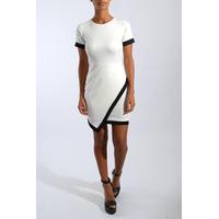 White Asymetric Contrast Hem Dress