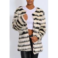 White And Black Stripe Faux Fur Coat