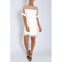 White Mesh Paneled Shift Dress