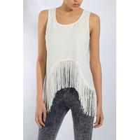 White Fringe Trim Cami Top