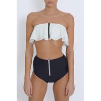 White and Black Contrast Frill Bikini