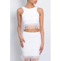 White Fringe Trim Co-ord Crop Top