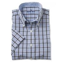 White Blue Navy Check Buttondown Collar Short Sleeve Shirt XXXL - Savile Row