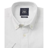 White Linen Blend Short Sleeve Casual Shirt XL Short Sleeve - Savile Row