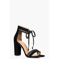 Whipstitch Detail Ankle Wrap Heel - black