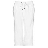 White Linen Blend Crop Trousers, White