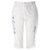 White Embroidered Cotton Crop Trousers, White