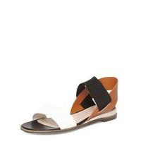 White Two Part Elastic Sandals, Dark Multi