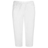 White Linen Blend Cropped Trousers, White