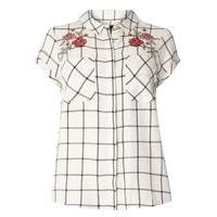 white embroidered check shirt white