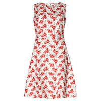 white coral poppy print structured dress